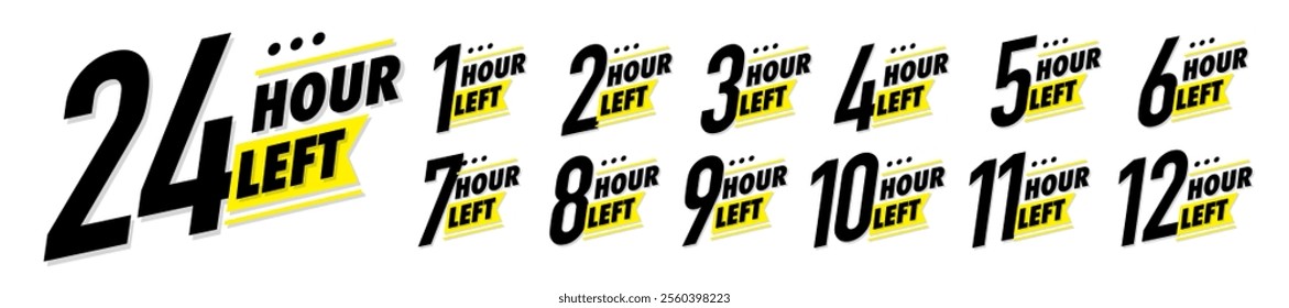 Countdown hours left 1,2,3,4,5,6,7,8,9,10,12,24 badges set