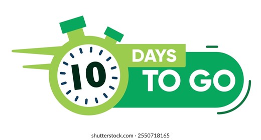 Countdown icon with "10 Days to Go" text and a green stopwatch illustration, isolated on a white background.