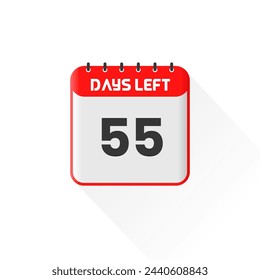 Icono de cuenta regresiva Quedan 55 días para la promoción de ventas. Banner promocional de ventas quedan 55 días