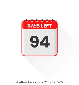 Icono de cuenta regresiva Quedan 94 días para la promoción de ventas. Banner promocional de ventas quedan 94 días