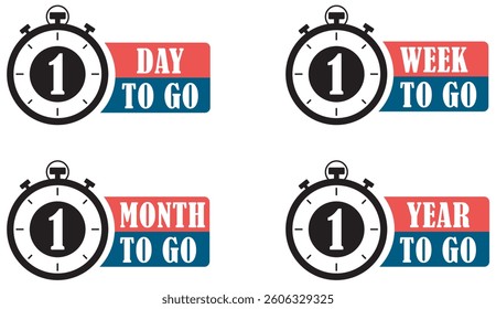 Countdown icon with bold stopwatch showing day, week, month and year labels for reminders, deadlines and upcoming events.
