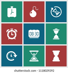 Countdown icon. collection of 9 countdown filled icons such as time, hourglass, alarm, digital clock. editable countdown icons for web and mobile.