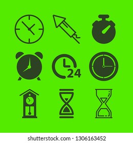 countdown icon set with clock, fireworks and hourglass vector illustration