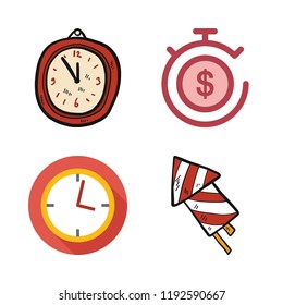 countdown icon set. vector set about clock, firework and timer icons set.