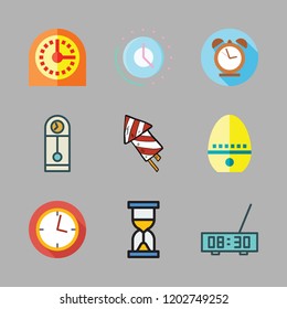countdown icon set. vector set about alarm clock, clock, firework and time icons set.