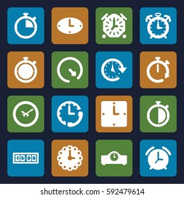 countdown icons set. Set of 16 countdown filled icons such as time, wall clock, clock, digital clock, alarm