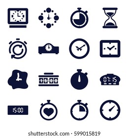 countdown icons set. Set of 16 countdown filled icons such as hourglass, stopwatch, clock, wall clock