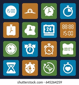Countdown icons set. set of 16 countdown filled icons such as alarm, stopwatch, clock, hourglass, wall clock