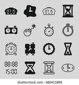 Countdown icons set. set of 16 countdown filled and outline icons such as stopwatch, hourglass, wall clock, digital time, sundial, clock, digital clock, alarm
