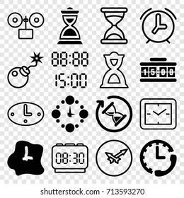 Countdown icons set. set of 16 countdown filled and outline icons such as hourglass, wall clock, digital time, digital clock, stopwatch, bomb, alarm