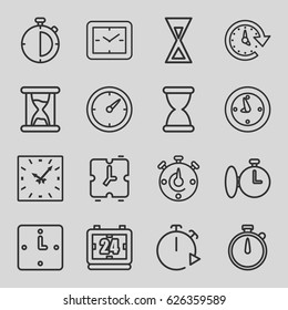 Countdown icons set. set of 16 countdown outline icons such as clock, time, wall clock, hourglass, stopwatch
