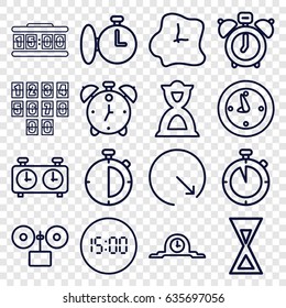 Countdown icons set. set of 16 countdown outline icons such as hourglass, clock, wall clock, stopwatch