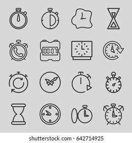 Countdown icons set. set of 16 countdown outline icons such as alarm, clock, time, wall clock, hourglass, stopwatch