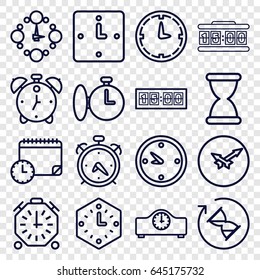 Countdown icons set. set of 16 countdown outline icons such as alarm, clock, wall clock, hourglass