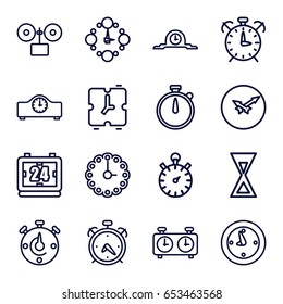 Countdown icons set. set of 16 countdown outline icons such as alarm, clock, wall clock, hourglass