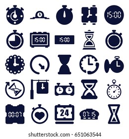 Countdown icons set. set of 25 countdown filled icons such as stopwatch, hourglass, wall clock, clock, digital clock