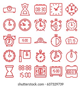 Countdown icons set. set of 25 countdown outline icons such as hourglass, clock, wall clock, digital time, alarm