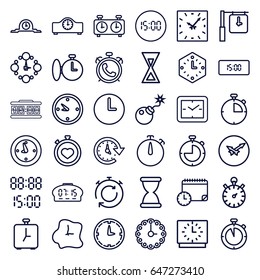 Countdown icons set. set of 36 countdown outline icons such as alarm, stopwatch, bomb, clock, time, wall clock, digital time