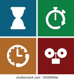countdown icons set. Set of 4 countdown filled icons such as hourglass, alarm