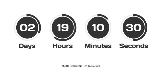 Countdown icons set. Days, Hours, Minutes, Seconds countdown. Flat style. Vector icons