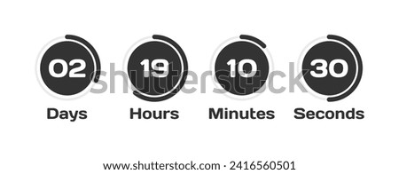 Countdown icons set. Days, Hours, Minutes, Seconds countdown. Flat style. Vector icons