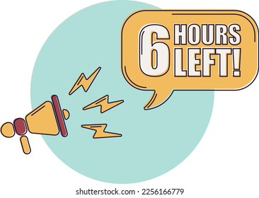Countdown left 6 hours banner. Count time sale. Icons with color shapes. Comic style.