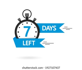 Countdown with left 7 day. Timer with three day go. Clock with count to sale. Banner, sticker, badge for discount. Special promotion offer for product on market. Icon of stopwatch for business. Vector