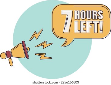Countdown left 7 hours banner. Count time sale. Icons with color shapes. Comic style.