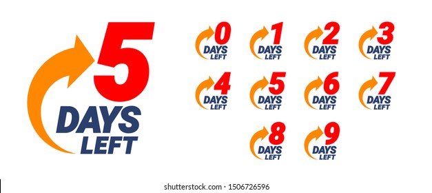 Countdown left days banner. count time sale. Nine, eight, seven, six, five, four, three, two, one, zero days left. Vector illustration