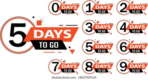 Countdown left days banner. count time sale. Nine, eight, seven, six, five, four, three, two, one, zero days left. Vector illustration