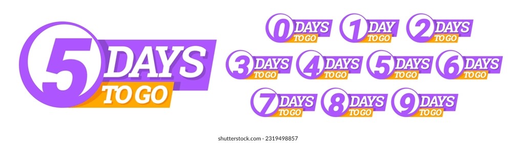 Countdown left days banner. count time sale. Nine, eight, seven, six, five, four, three, two, one, zero days left. Vector illustration