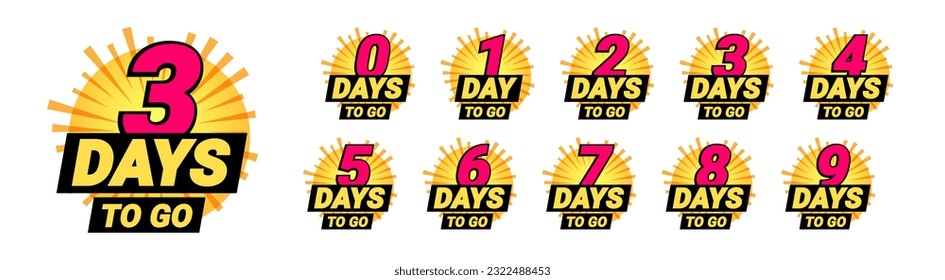 Countdown left days banner. count time sale. Nine, eight, seven, six, five, four, three, two, one, zero days left. Vector illustration