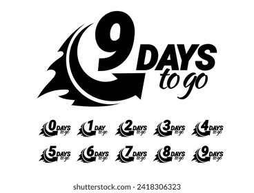 Countdown left days banner. count time sale. Nine, eight, seven six five four three two one zero days left. Vector illustration