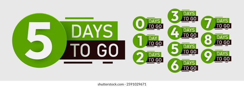 Countdown left days banner. Discounts and sale time. Nine, eight, seven, six, five, four, three, two, one, zero days left. Vector illustration