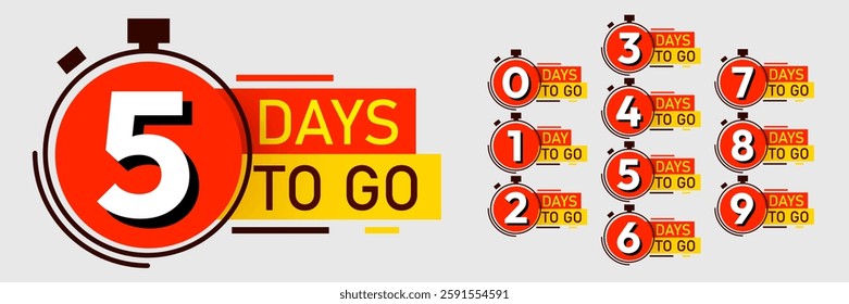 Countdown left days banner. Discounts and sale time. Nine, eight, seven, six, five, four, three, two, one, zero days left. Vector illustration