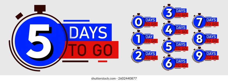 Countdown left days banner. Discounts and sale time. Nine, eight, seven, six, five, four, three, two, one, zero days left. Vector illustration