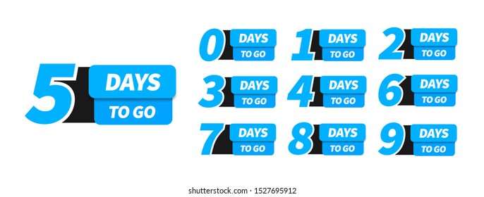 Countdown left days banner. Nine, eight, seven, six, five, four, three, two, one, zero days left. Count time sale, blue banners design for use in web or print design.