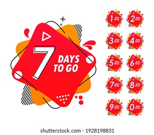 Countdown left days. Count time sale. Nine, eight, seven, six, five, four, three, two, one, zero days left.