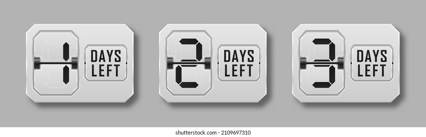 Countdown left days. Count time sale. Nine, eight, seven, six, five, four, three, two, one, zero days left.