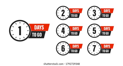 Countdown left days . Days to go . Number days left to go .1 ,2,3,4,5,6,7 days to go. Special offer .Vector icon. 10 eps