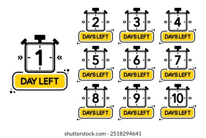 Countdown Left Days. Number of days left to sign for sale or promotion. Countdown timer. Stopwatches set. Vector illustration.