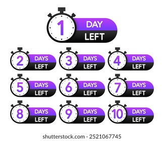 Countdown Left Days. Number of days left to sign for sale or promotion. Countdown timer. Stopwatches set. Vector illustration.