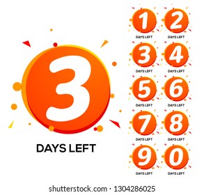 Countdown Left Days. One Two Three Day Left Number, Count Time Sale Week Banner.