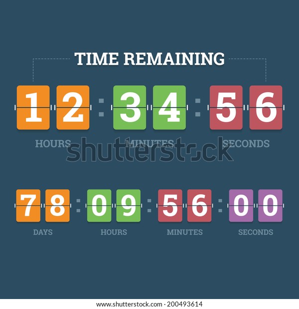 色の異なるフラットなスタイルの数字ボードパネル上のカウントダウン機械時計 ベクターイラスト のベクター画像素材 ロイヤリティフリー