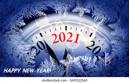 Countdown to midnight. Retro style clock counting last moments before Christmass or New Year 2021. Vector illustration. Christmas card 2021