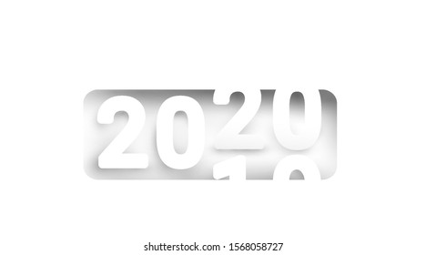 Countdown to new year 2020 in paper cut and craft style. White color and simple 2020 background. Vector paper art illustration.