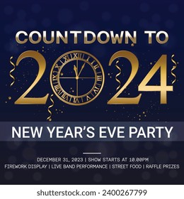 countdown to new years eve 2024 celebrations illustration background  vector