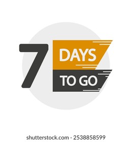 Countdown number seven. Days to go text. Bold 7 days. Vector time symbol.