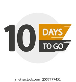 Contagem regressiva número dez. Negrito 10 dias para ir. Lembrete de preto e amarelo vetorial. Símbolo de contagem regressiva de tempo.