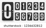 Countdown numbers flip counter vector isolated set. Retro style flip clock or scoreboard mechanical numbers 1 to 0 set white on black